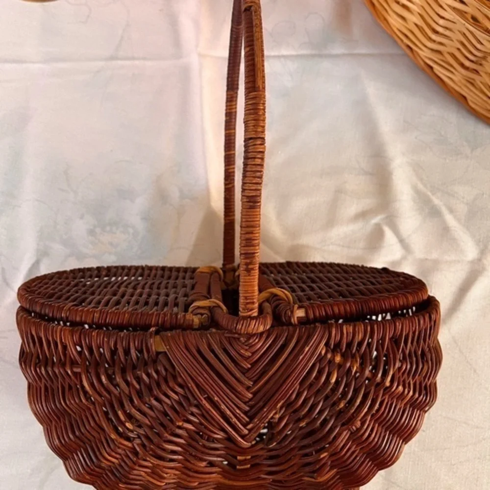Farmhouse egg basket double lids wicker basket country decor garden basket